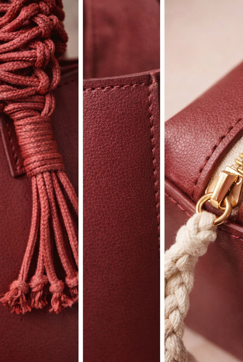 ZEILKO 3-teiliges Taschen-Set in Weinrot Bordeaux – Boho-Stil mit geflochtenen Makramee-Henkeln