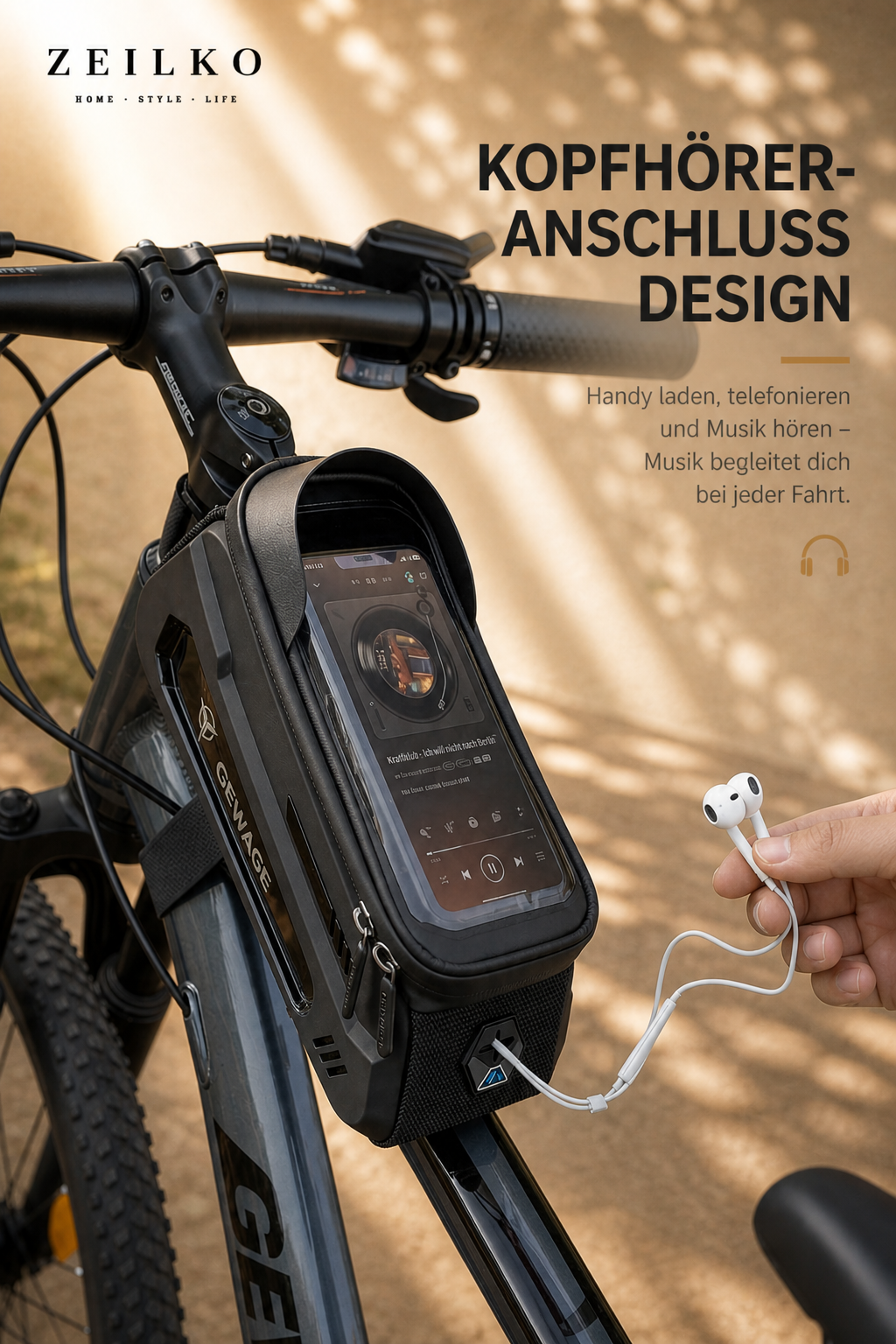ZEILKO Fahrrad-Oberrohrtasche mit integriertem Handyhalter, Touchscreen-Schutz und Sonnenblende