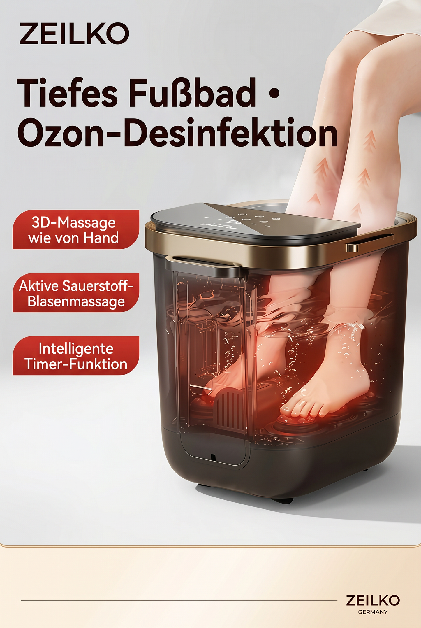 ZEILKO elektrisches Fußbad-Massagegerät – 3D-Rollenmassage, Ozon-Desinfektion und 36 Präzisionsrollen