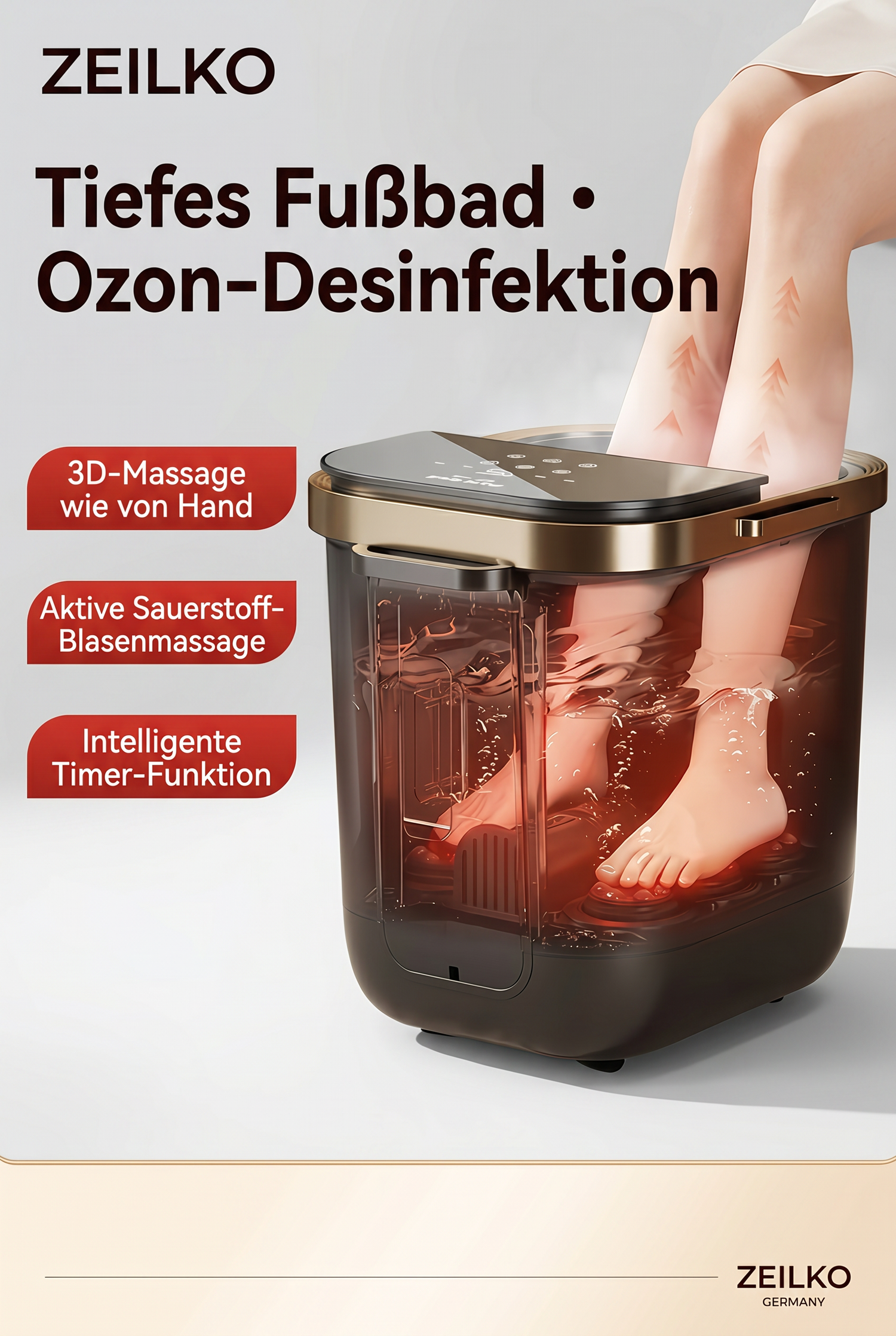 ZEILKO elektrisches Fußbad-Massagegerät – 3D-Rollenmassage, Ozon-Desinfektion und 36 Präzisionsrollen