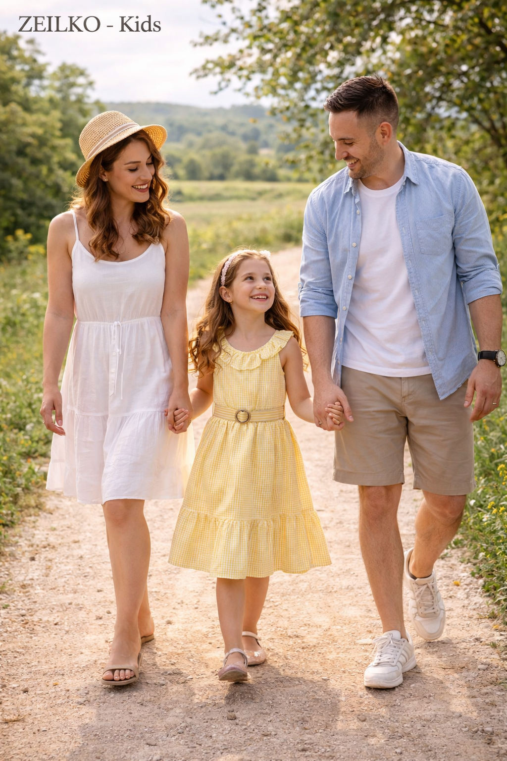 ZEILKO-Kids Mädchen Sommerkleid gelb-weiß kariert mit Rüschen, Gürtel und luftigem Schnitt für Frühling und Sommer