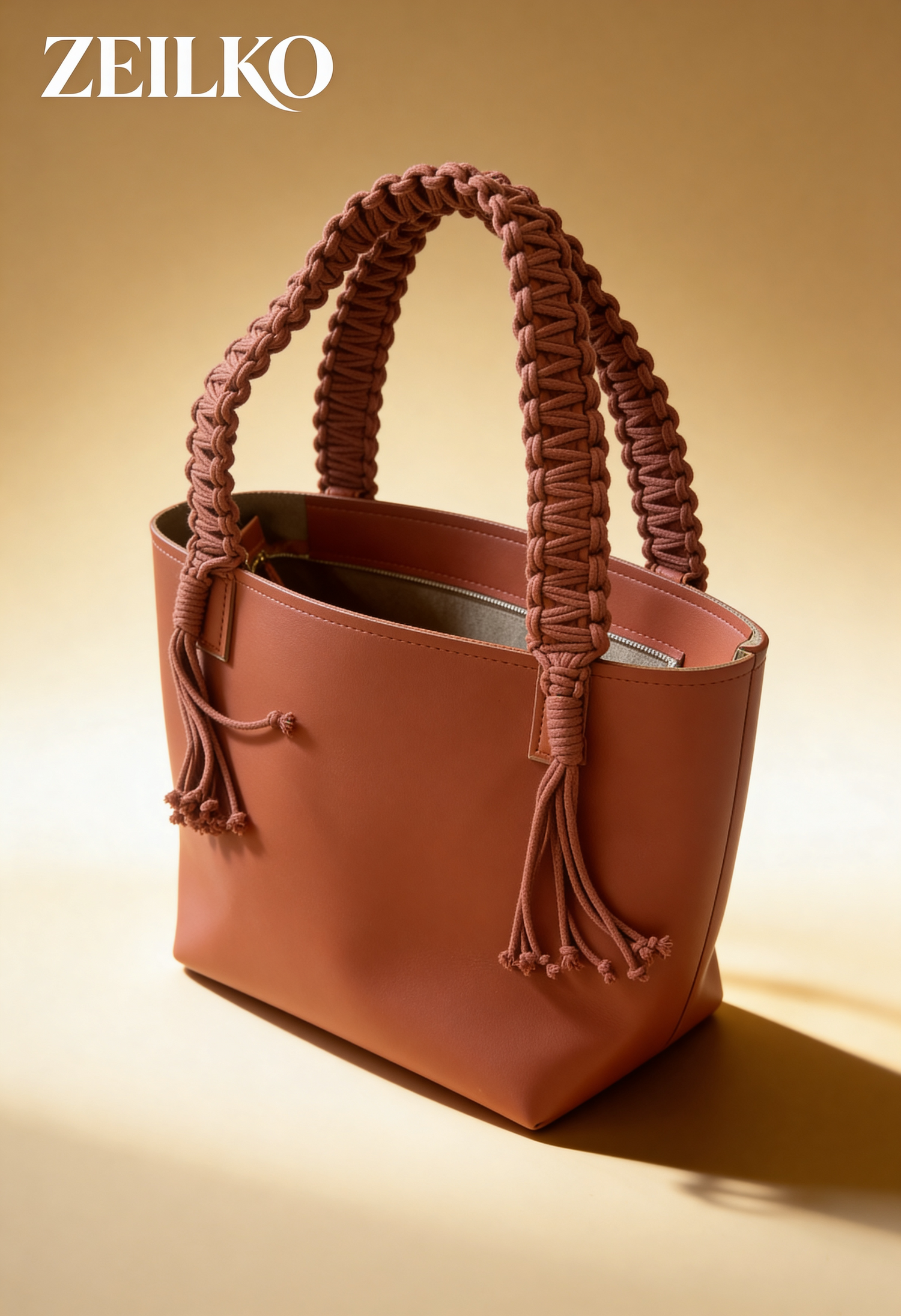 ZEILKO 4-teiliges Taschen-Set in Terracotta – Boho-Stil mit geflochtenen Makramee-Henkeln, Set-Ansicht
