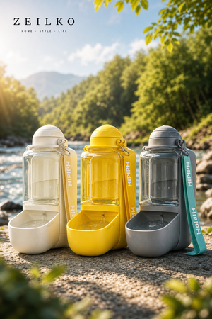 ZEILKO 2-in-1 Hunde-Reiseflasche – 1000ml Wasserreservoir und 300ml Futterfach, auslaufsicher für unterwegs