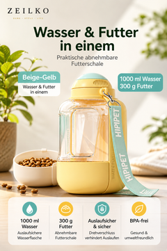 ZEILKO 2-in-1 Hunde-Reiseflasche – 1000ml Wasserreservoir und 300ml Futterfach, auslaufsicher für unterwegs