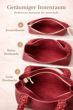 ZEILKO 3-teiliges Taschen-Set in Weinrot Bordeaux – Boho-Stil mit geflochtenen Makramee-Henkeln