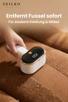 ZEILKO Doppelkopf Fusselentferner in Weiß – 12 Klingen, Smart Display und USB-C Aufladung für alle Stoffarten