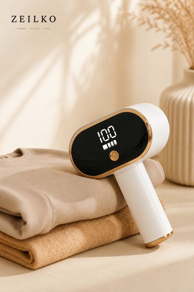 ZEILKO Doppelkopf Fusselentferner in Weiß – 12 Klingen, Smart Display und USB-C Aufladung für alle Stoffarten