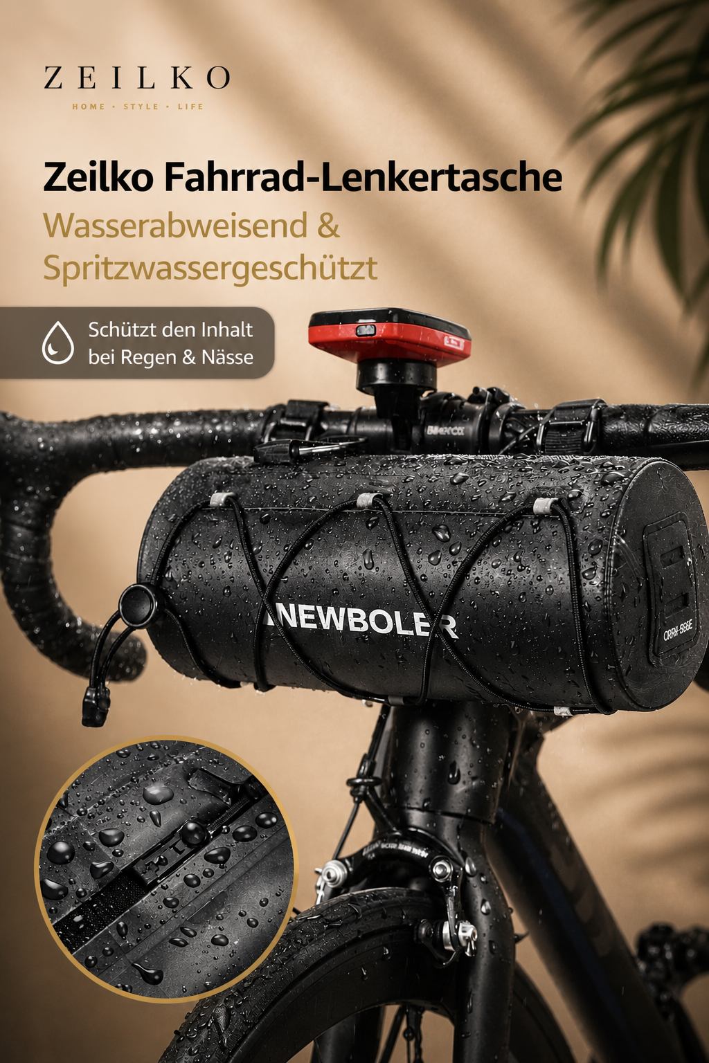 ZEILKO Fahrrad-Lenkertasche 2,5 Liter in Schwarz – 100% wasserdicht, vielseitig am Lenker oder Rahmen montierbar