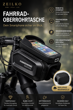 ZEILKO Fahrrad-Oberrohrtasche mit EVA-Hartschale und Handyfach – Touchscreen-kompatibel und regenschutzgeprüft