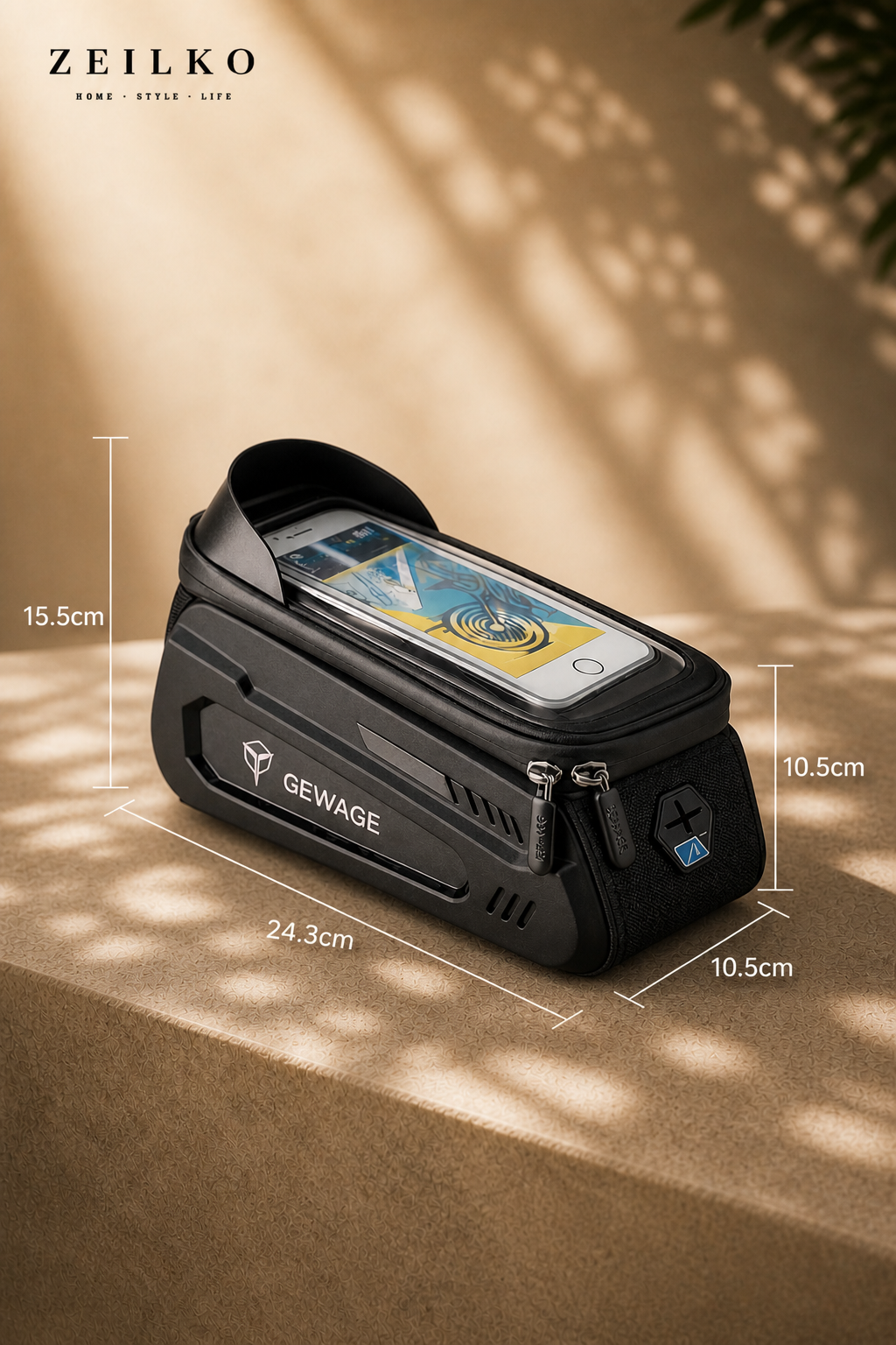 ZEILKO Fahrrad-Oberrohrtasche mit integriertem Handyhalter, Touchscreen-Schutz und Sonnenblende