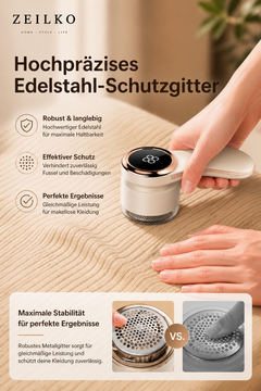 ZEILKO elektrischer Fusselentferner mit 6 Klingen, Titan-Schutzgitter und LCD-Display für präzise Textilpflege