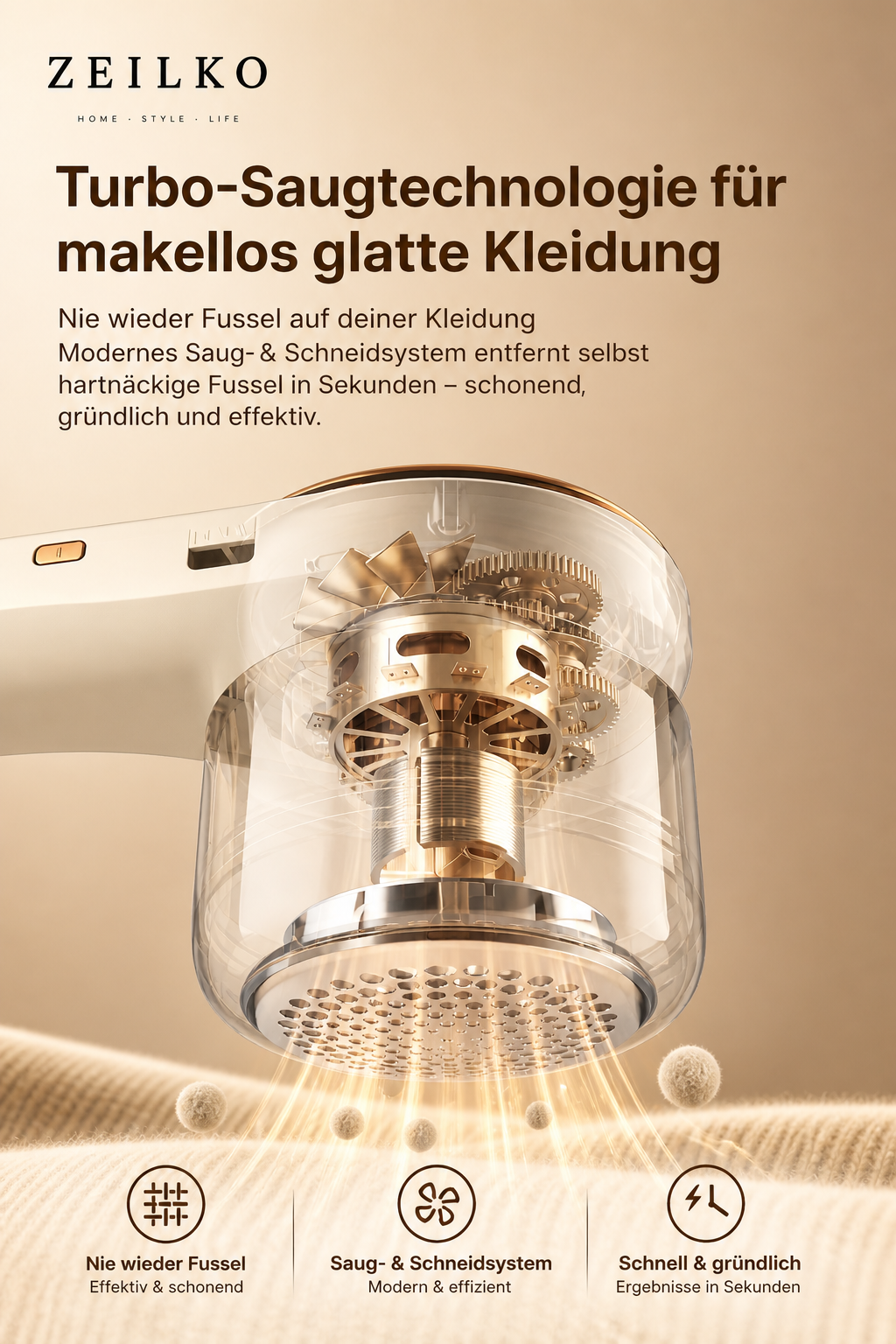 ZEILKO elektrischer Fusselentferner mit 6 Klingen, Titan-Schutzgitter und LCD-Display für präzise Textilpflege