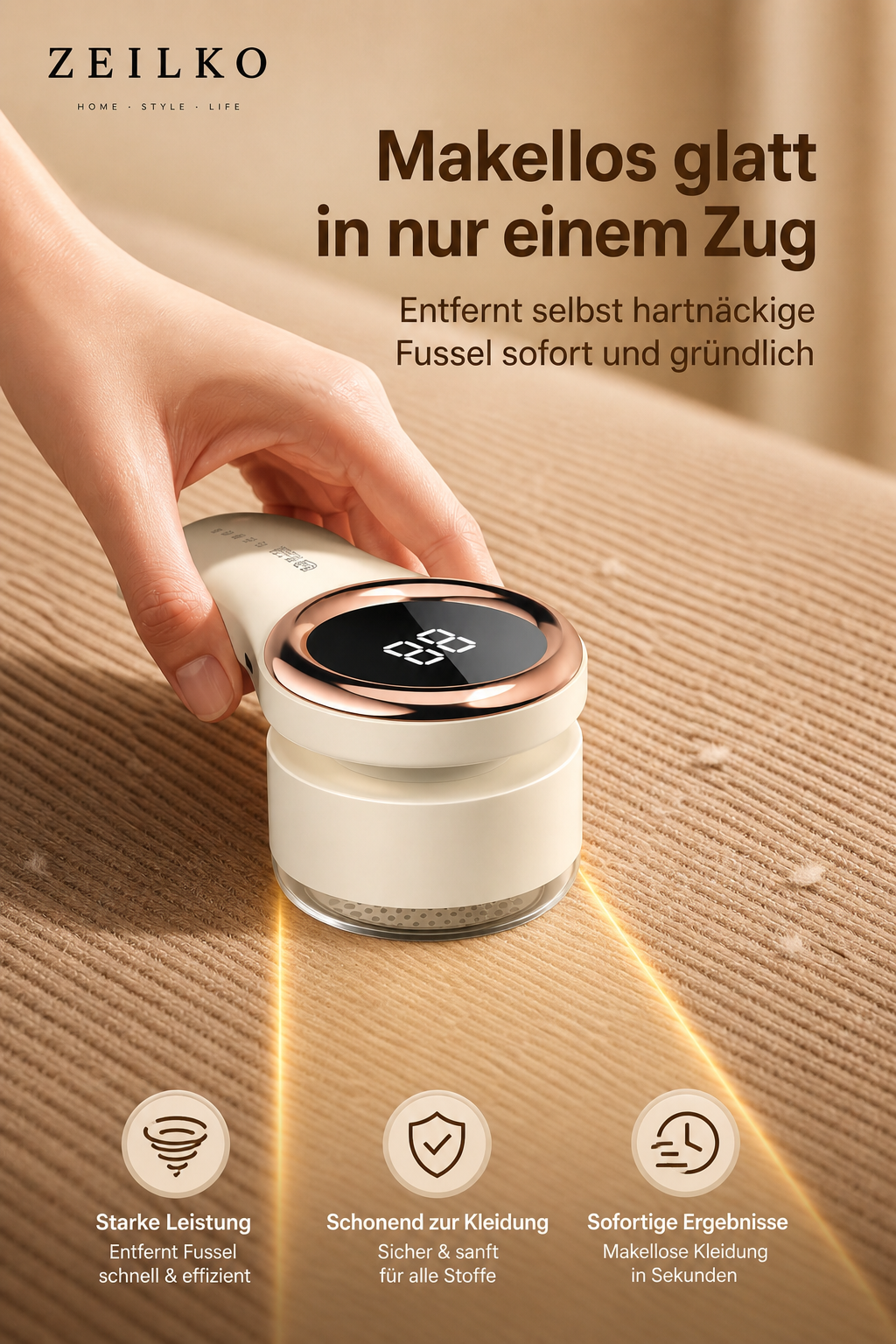 ZEILKO elektrischer Fusselentferner mit 6 Klingen, Titan-Schutzgitter und LCD-Display für präzise Textilpflege