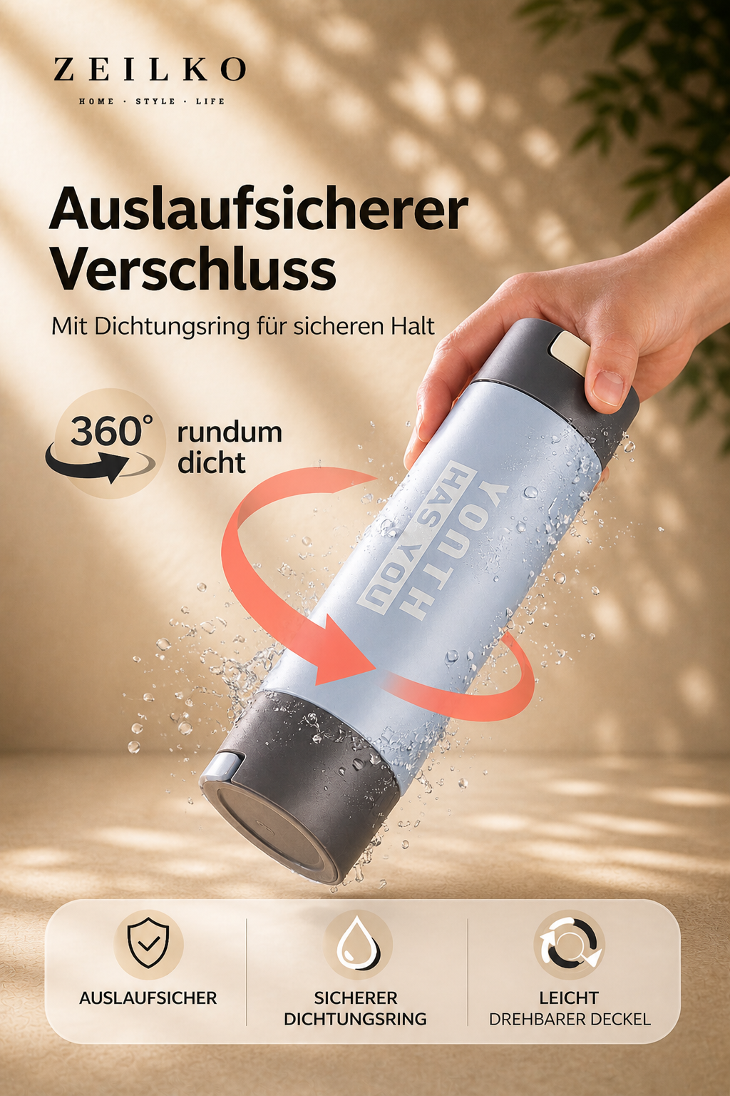 ZEILKO Glas-Trinkflasche 450ml in Mittelgrün – auslaufsicher, leicht und ideal für Sport und Alltag