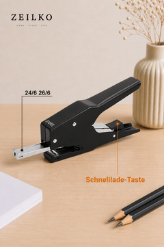 ZEILKO kraftsparender Hand-Hefttacker GripTac Pro schwarz mit hoher Kapazität für Papier, Karton, Stoff, Büro und Zuhause