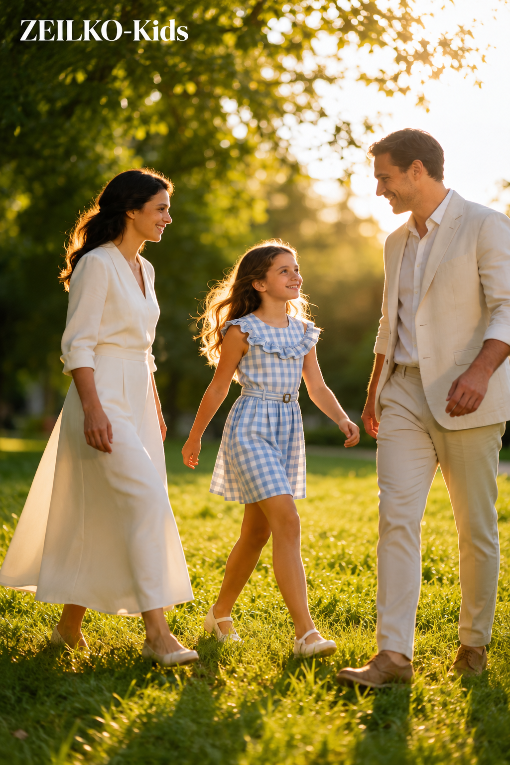 ZEILKO-Kids Mädchen Sommerkleid in Hellblau-Weiß kariert mit Rüschen, Gürtel und luftigem Schnitt für warme Sommertage mit der Familie 
