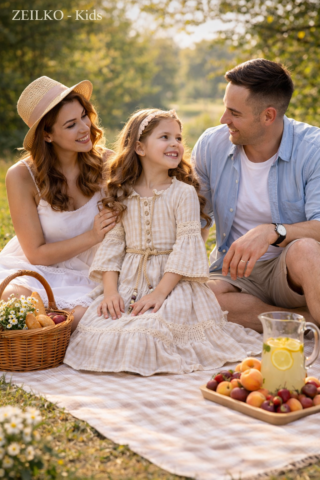 ZEILKO Kids Boho Sommerkleid für Mädchen in Beige-Streifen mit Spitzendetails und Rüschen, 100% Baumwolle