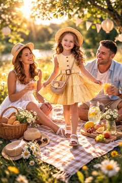 ZEILKO Kids Mädchen Sommerkleid in Gelb-Weiß Karomuster mit Gürtel und Jute-Täschchen, 100% Baumwolle