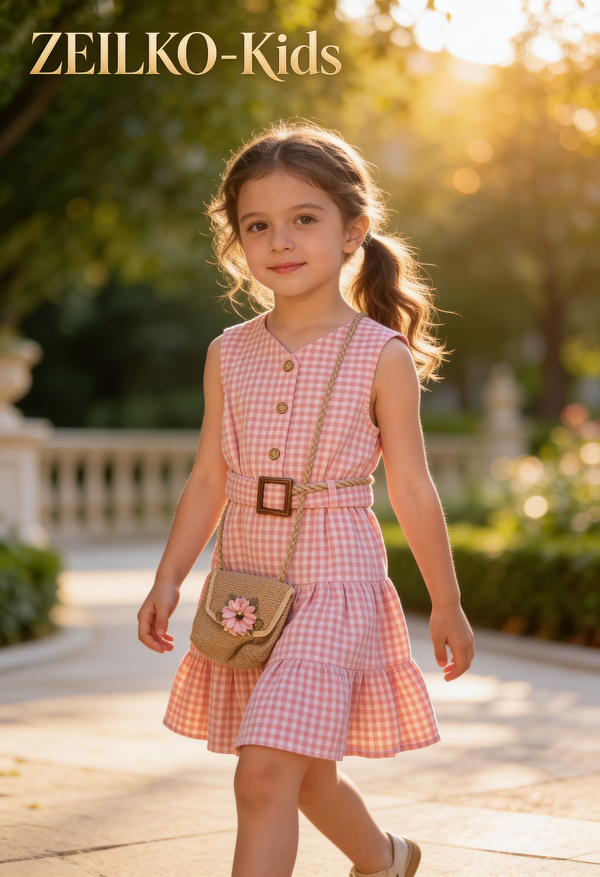 ZEILKO Kids ärmelloses Mädchenkleid in Pfirsichblüte mit passender Schultertasche als Komplett-Set