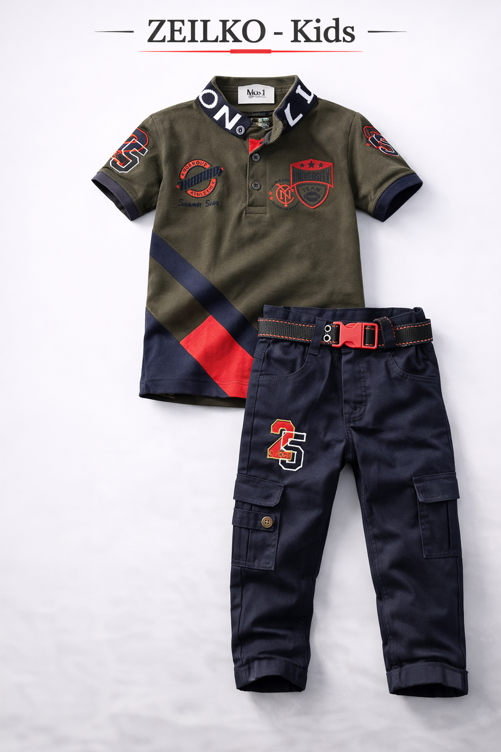 ZEILKO Kids Jungen-Set aus Polo-Shirt und Cargo-Hose mit Gürtel, 100% Baumwolle, Sommeroutfit für Jungen