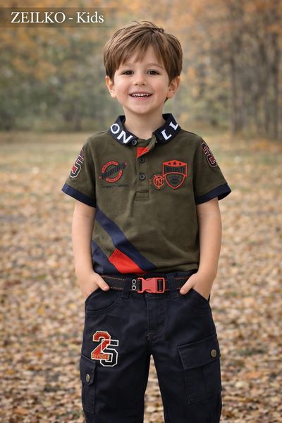 ZEILKO Kids Jungen-Set aus Polo-Shirt und Cargo-Hose mit Gürtel, 100% Baumwolle, Sommeroutfit für Jungen