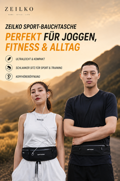ZEILKO Sport-Bauchtasche als Laufgürtel – ultraleicht 64g, 3 Fächer und Kopfhöreröffnung für Sport und Outdoor