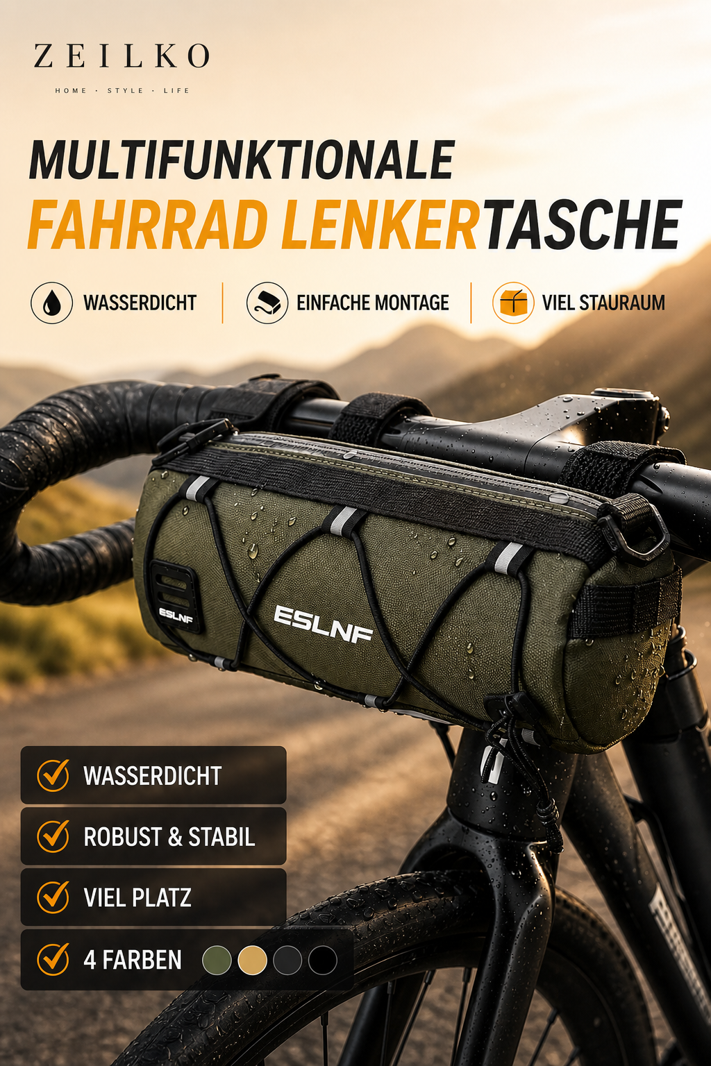 ZEILKO Fahrrad-Lenkertasche multifunktional – montierbar an Lenker, Rahmen, Sattel und als Schultertasche, wasserdicht