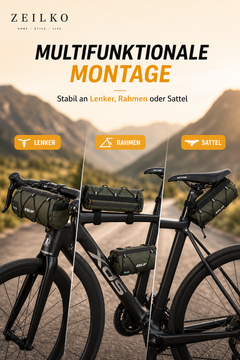 ZEILKO Fahrrad-Lenkertasche multifunktional – montierbar an Lenker, Rahmen, Sattel und als Schultertasche, wasserdicht