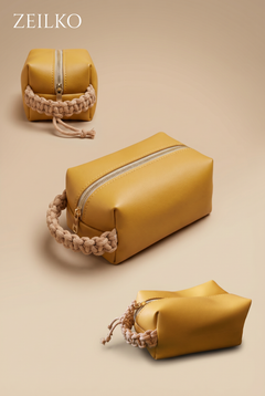 ZEILKO 5-teiliges Taschen-Set in Senfgelb Marrakesch – Boho-Stil mit geflochtenen Makramee-Henkeln