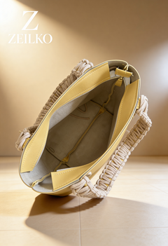 ZEILKO 5-teiliges Taschen-Set in Senfgelb Marrakesch – Boho-Stil mit geflochtenen Makramee-Henkeln