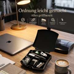 ZEILKO 7-teiliges Mini Büro-Set in Schwarz mit Schere, Klebeband, Tacker, Heftklammern, Büroklammern und Locher für Büro, Schule und Zuhause