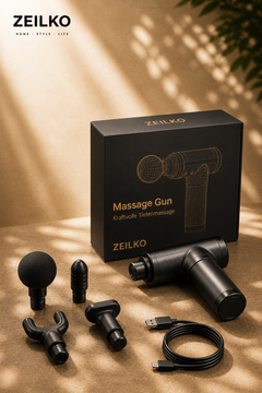 ZEILKO Pro Massage Gun in Schwarz – Tiefengewebsmassage mit 6 Intensitätsstufen und 4 wechselbaren Aufsätzen