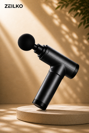 ZEILKO Pro Massage Gun in Schwarz – Tiefengewebsmassage mit 6 Intensitätsstufen und 4 wechselbaren Aufsätzen