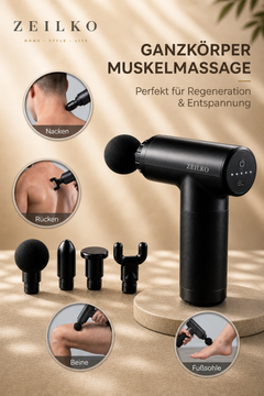 ZEILKO Profi Massage Gun in Schwarz – 6 Intensitätsstufen bis 3600 rpm, 4 Aufsätze, mit AC-Netzteil