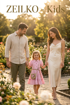 ZEILKO-Kids Mädchen Sommerkleid rosa-weiß kariert mit Knöpfen, Rüschen, Tasche und luftigem Schnitt für Frühling und Sommer mit der Familie 
