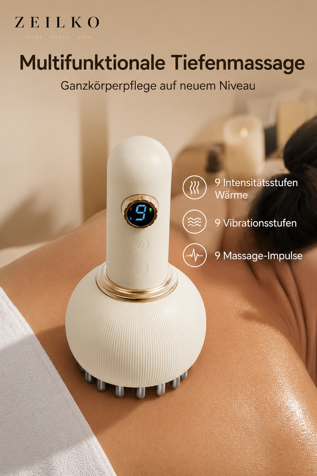 ZEILKO elektrisches Schröpfgerät in Rot – Vakuum-Massage mit Wärmefunktion und 9 Intensitätsstufen