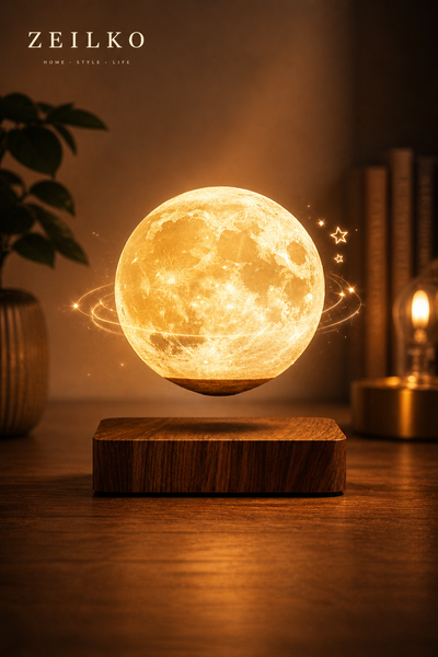 ZEILKO schwebende Mondlampe 14cm mit magnetischer Levitation und Holzsockel – 3 Lichtfarben wählbar