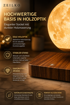 ZEILKO schwebende Mondlampe 14cm mit magnetischer Levitation und Holzsockel – 3 Lichtfarben wählbar