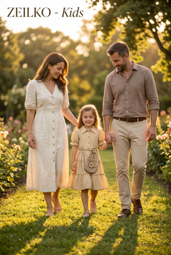 ZEILKO-Kids Sonnenkind Mädchenkleid gelb-weiß kariert mit Schultertasche, Knopfleiste, Rüschen und luftigem Schnitt für Frühling und Sommer