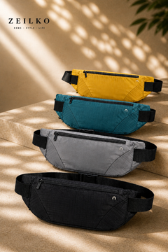 ZEILKO Sport-Bauchtasche für Laufen, Reisen und Alltag in Schwarz, Grau, Blau und Gelb mit praktischem Reißverschluss