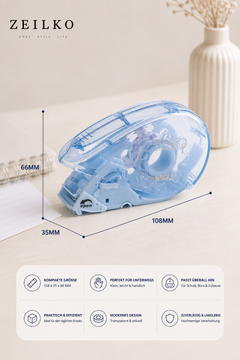 ZEILKO TapeCut Mini automatischer Klebebandabroller in Blau/Rosa – Einhandbedienung, für 12mm und 19mm Klebeband