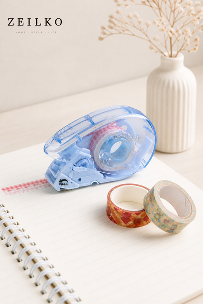ZEILKO TapeCut Mini automatischer Klebebandabroller in Blau/Rosa – Einhandbedienung, für 12mm und 19mm Klebeband