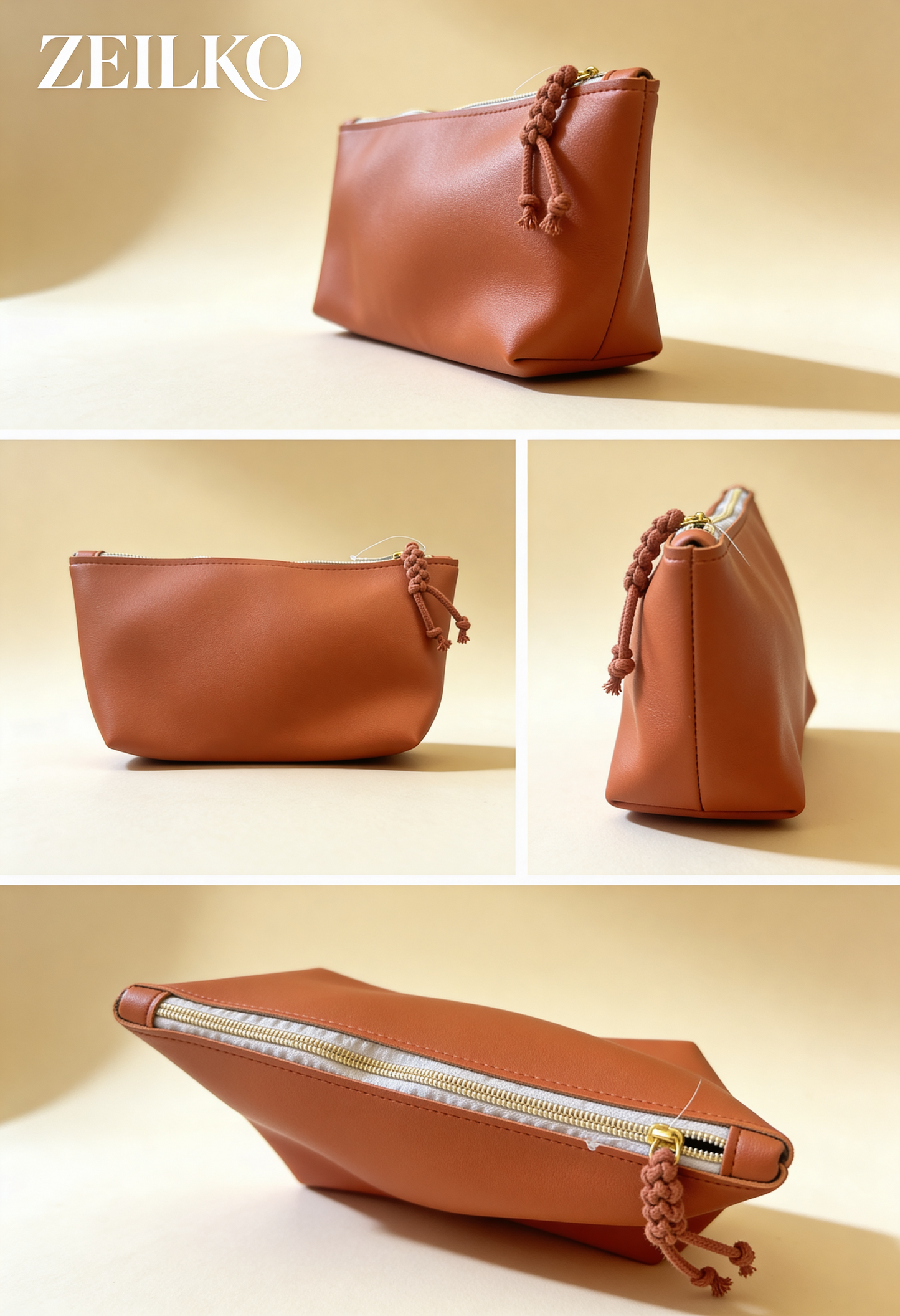 ZEILKO 4-teiliges Taschen-Set in Terracotta – Boho-Stil mit geflochtenen Makramee-Henkeln, Set-Ansicht