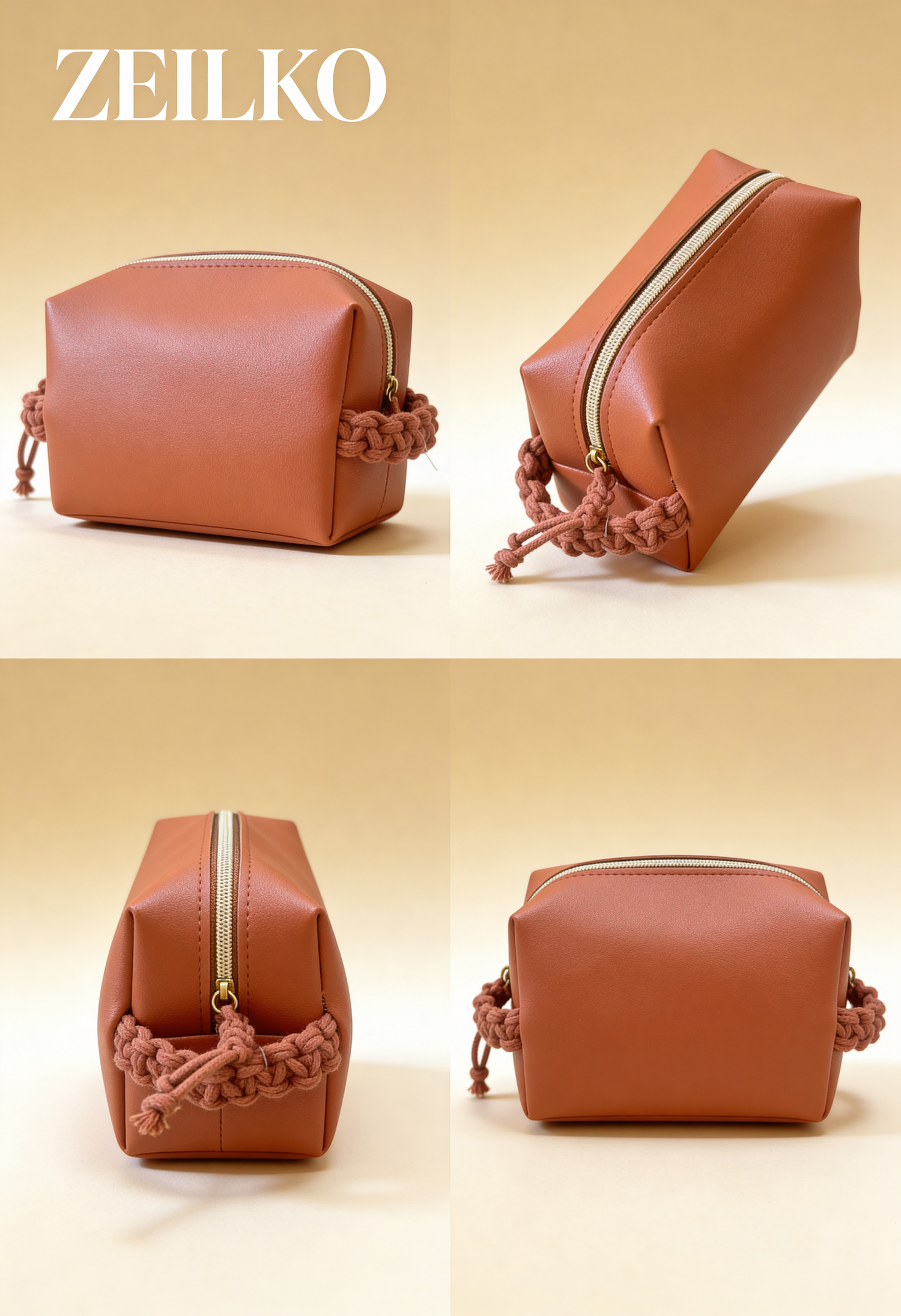 ZEILKO 4-teiliges Taschen-Set in Terracotta – Boho-Stil mit geflochtenen Makramee-Henkeln, Set-Ansicht
