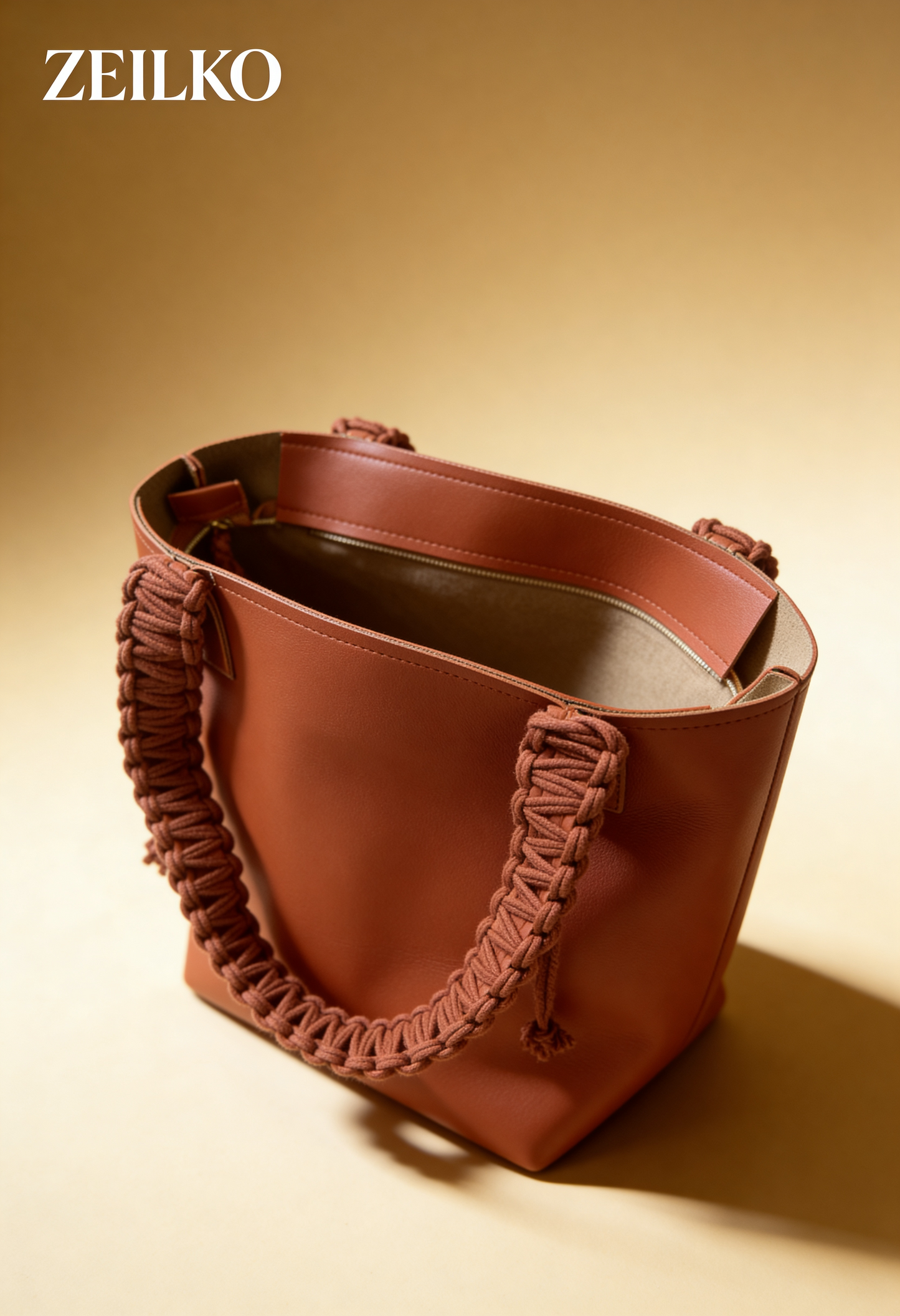 ZEILKO 4-teiliges Taschen-Set in Terracotta – Boho-Stil mit geflochtenen Makramee-Henkeln, Set-Ansicht